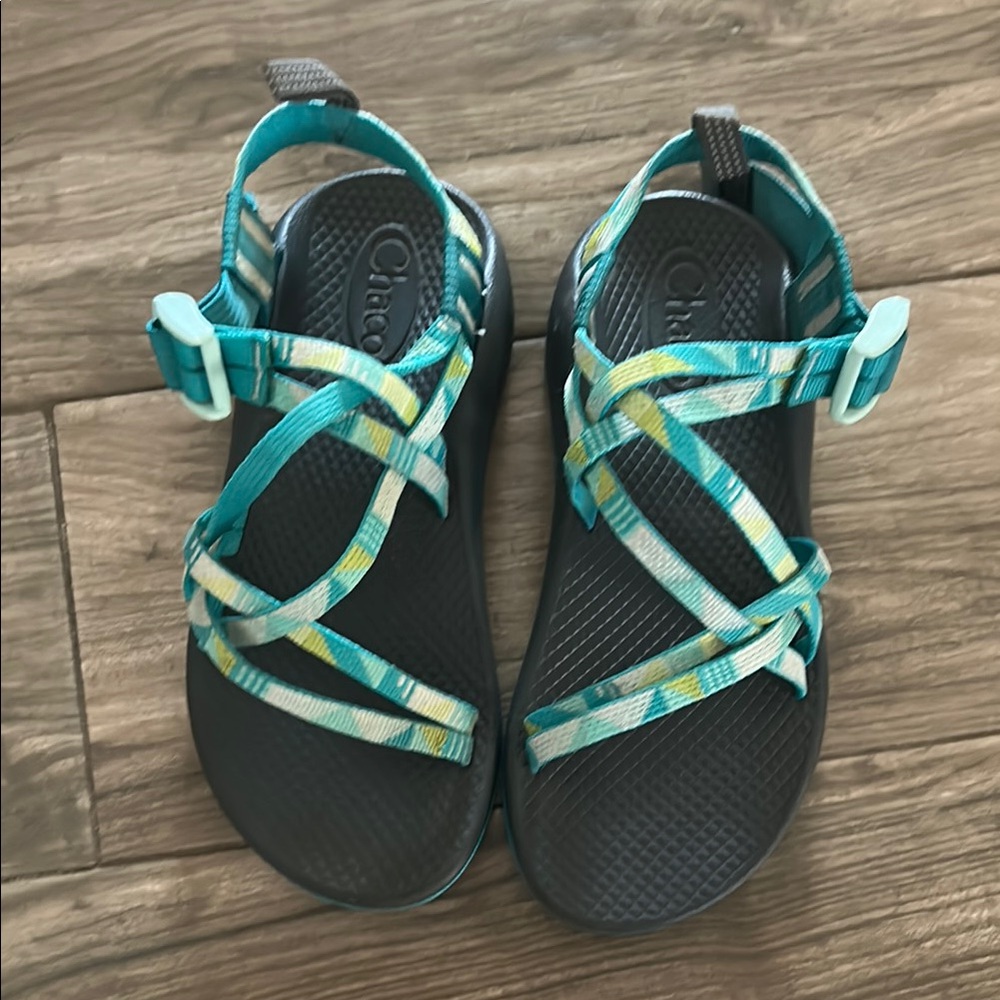 Chaco Teal and Lime Strappy Sandals